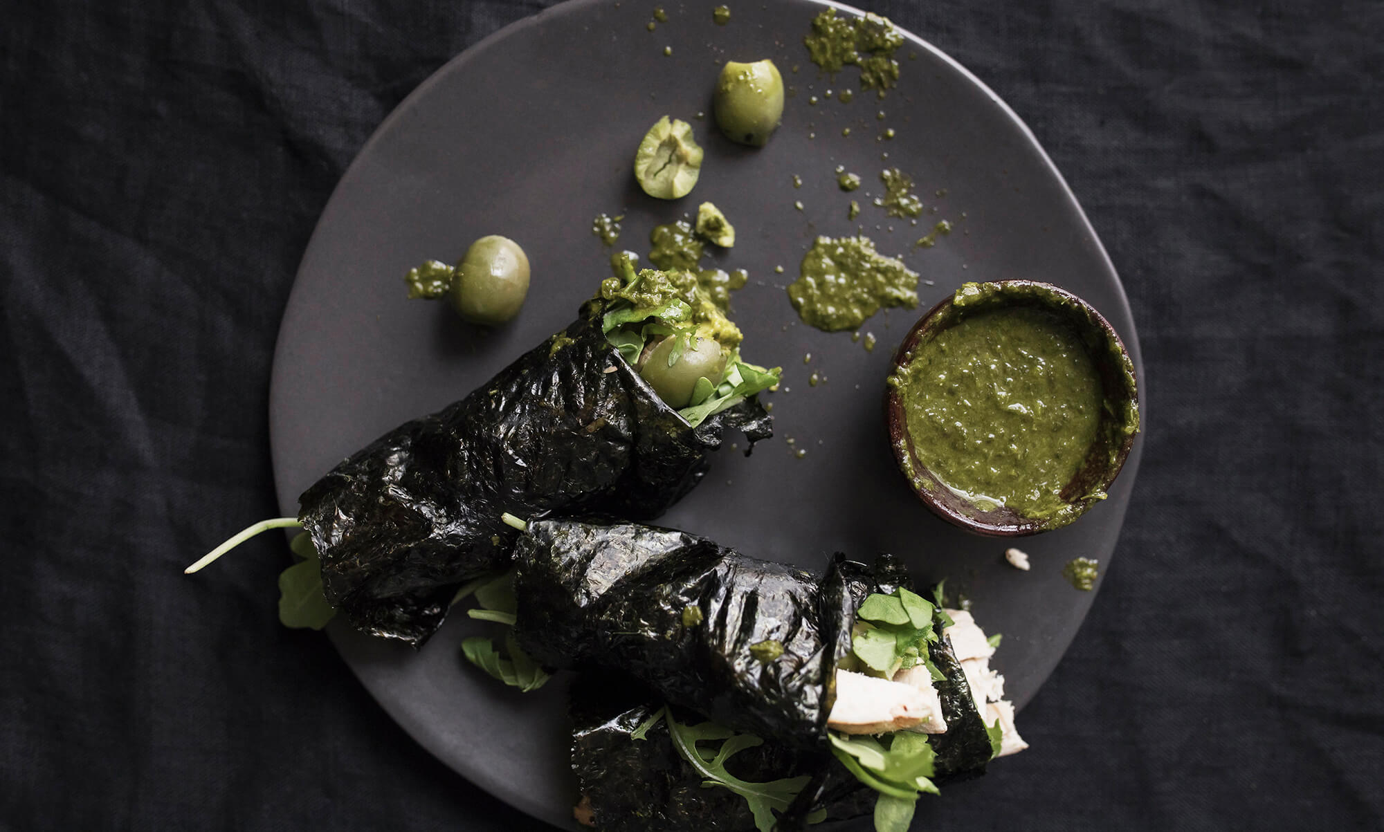 Delicious Avocado Seaweed Wraps with Cilantro Dipping Sauce